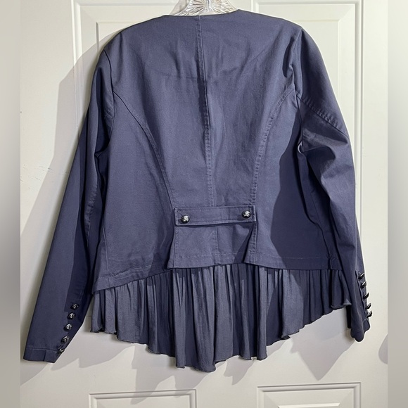 Torrid Ruffle Hem Military Jacket Coat Gray Button Front Size 0 Stretch - Picture 9 of 11